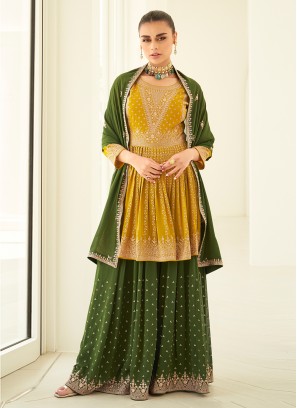 Palazzo Salwar Kameez Embroidered Georgette in Yellow