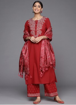 Palazzo Salwar Kameez Printed Cotton in Red