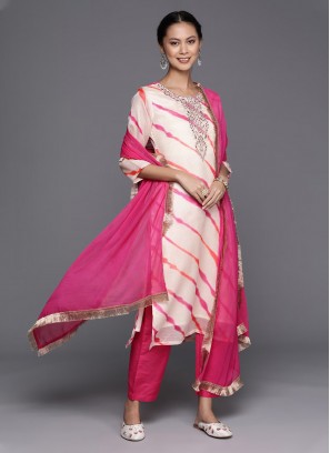 Pant Style Suit Printed Silk Blend in Off White