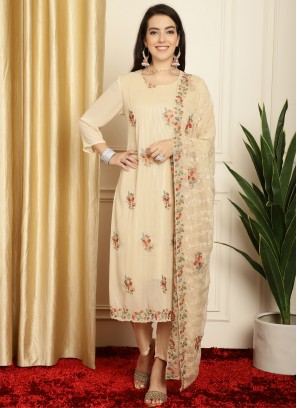 Paramount Beige Embroidered Georgette Trendy Suit
