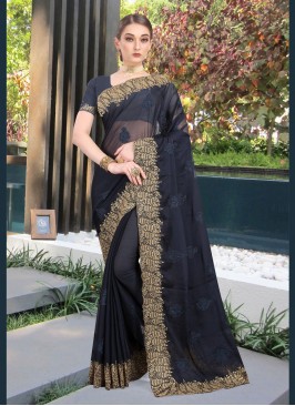 Paramount Faux Chiffon Navy Blue Classic Designer Saree