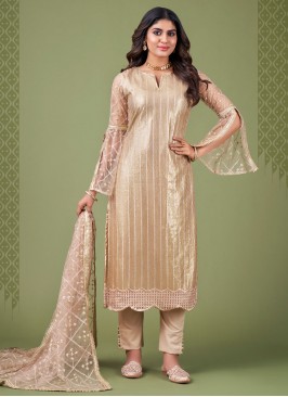 Paramount Gold Net Straight Salwar Kameez