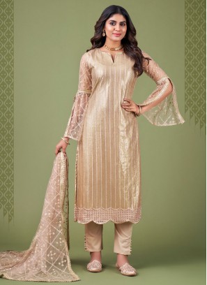 Paramount Gold Net Straight Salwar Kameez