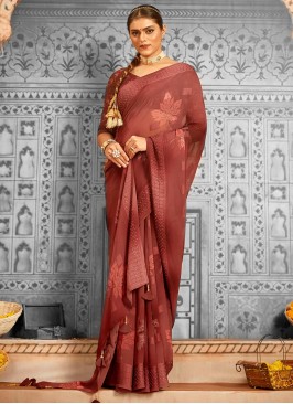 Paramount Stone Georgette Maroon Classic Saree