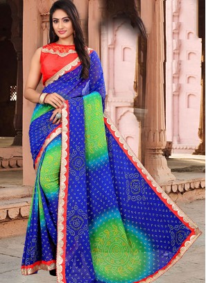 Party Wear Blue Color Bandhani Saree