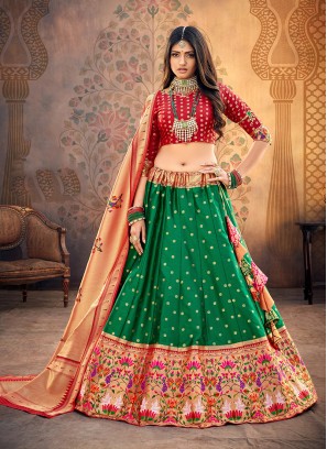 Party Wear Green Color Embroidered Lehenga Choli
