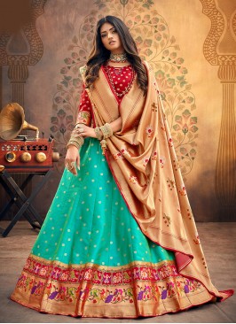 Party Wear Green Color Embroidered Lehenga Choli