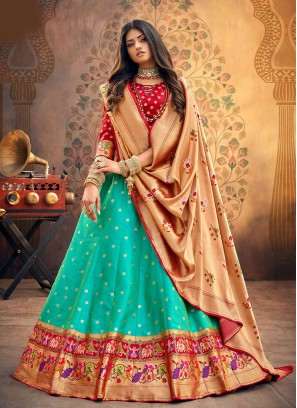 Party Wear Green Color Embroidered Lehenga Choli