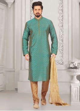 Party Wear Green Color Kurta Payjama
