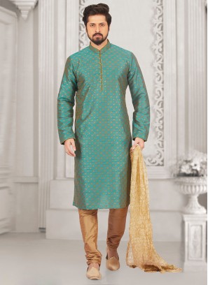 Party Wear Green Color Kurta Payjama