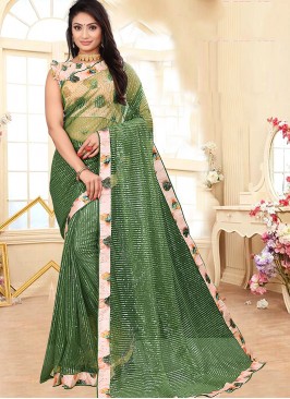 Party Wear Green Color Net Saree