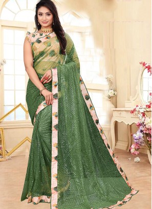 Party Wear Green Color Net Saree