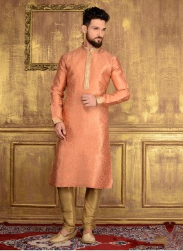 Party Wear Kurta Pajama In Peach Colour