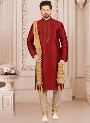 Party Wear Maroon Color Kurta Payjama