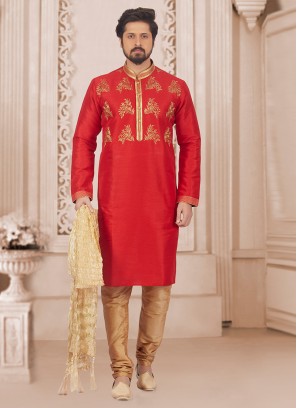 Party Wear Red Color Kurta Pyjama