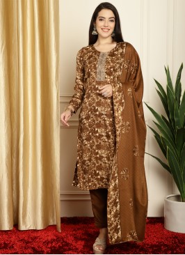 Pashmina Geometric Print Pant Style Suit in Brown