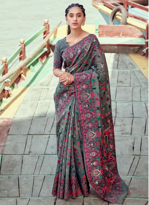 Pashmina Meenakari Green Trendy Saree