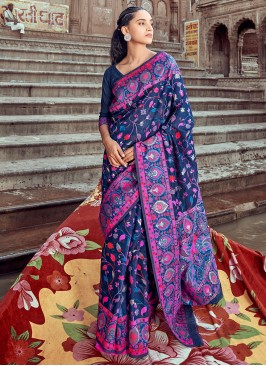 Pashmina Navy Blue Weaving Classic Saree