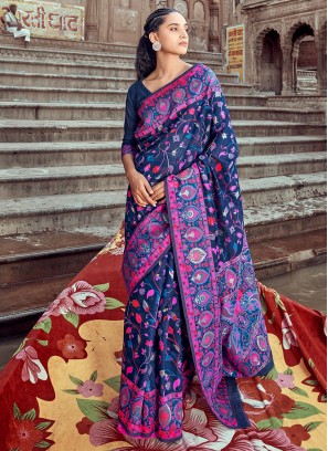 Pashmina Navy Blue Weaving Classic Saree