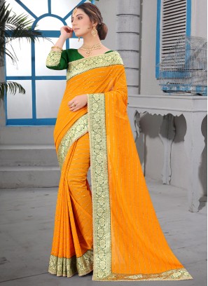 Patch Border Silk Classic Saree in Mustard