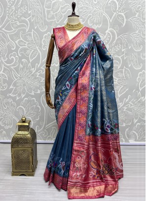 Patola Silk  Blue Classic Saree