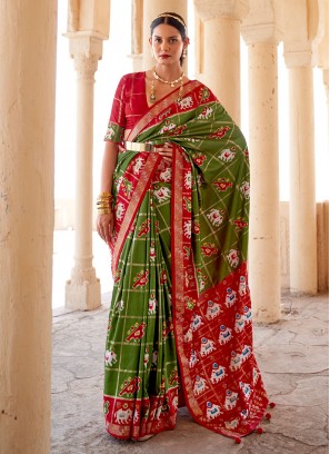 Patola Silk  Designer Saree in Green