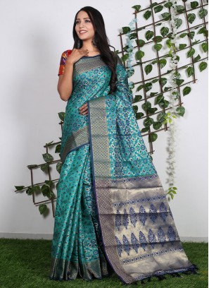 Patola Silk  Firozi Weaving Classic Saree
