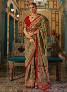 Patola Silk  Green Weaving Trendy Saree