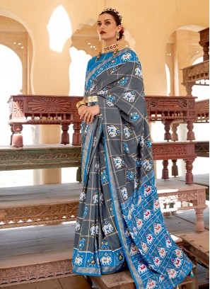 Patola Silk  Grey Classic Saree