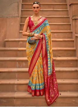 Patola Silk  Mustard and Red Weaving Contemporary Style Saree