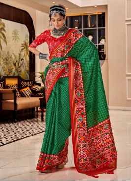 Patola Silk  Patola Print Trendy Saree in Green