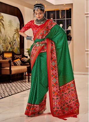 Patola Silk  Patola Print Trendy Saree in Green