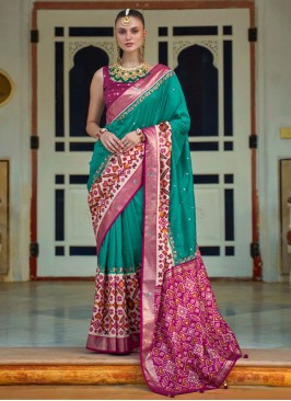 Patola Silk  Sea Green Khatli Work Contemporary Saree