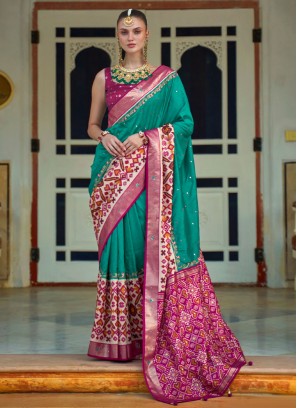 Patola Silk  Sea Green Khatli Work Contemporary Saree