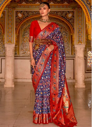 Patola Silk  Weaving Blue Saree