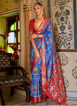 Patola Silk  Weaving Blue Saree