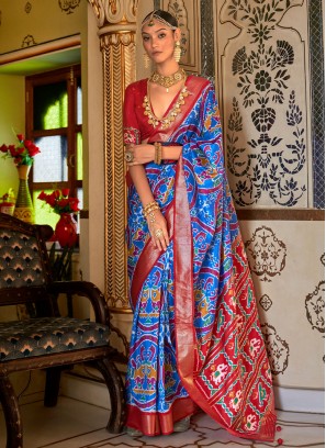 Patola Silk  Weaving Blue Saree