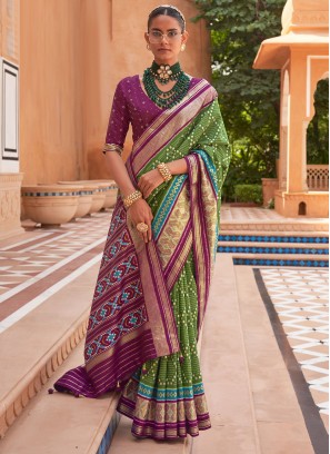 Patola Silk  Weaving Trendy Saree in Green
