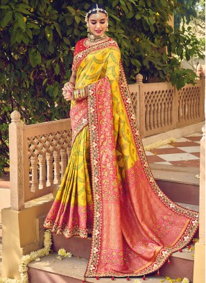 Patola Silk  Yellow Embroidered Trendy Saree