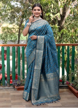 Patola Silk  Zari Classic Saree in Aqua Blue