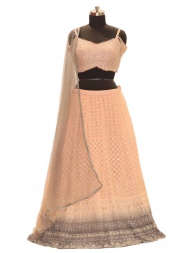 Peach And Grey Color Georgette Lehenga