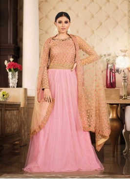 Peach And Pink Color Net Salwar Suit