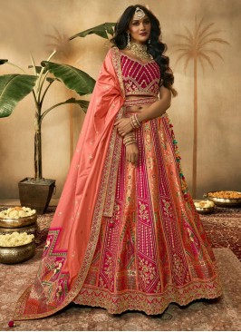 Peach and Pink Embroidered Wedding Designer Lehenga Choli