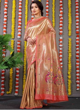 Peach Banarasi Silk Sangeet Contemporary Style Saree