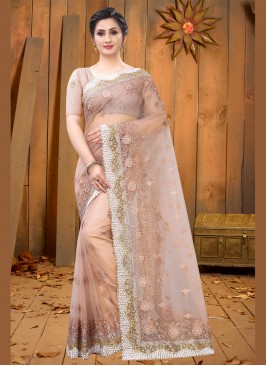 Peach Ceremonial Net Bollywood Saree