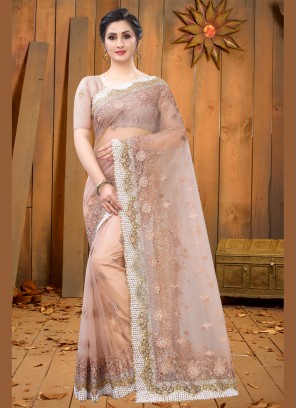 Peach Ceremonial Net Bollywood Saree