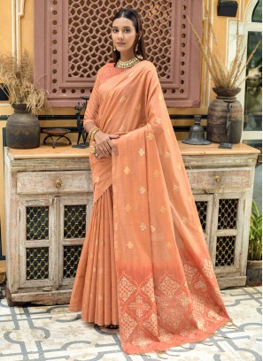 Peach Chanderi Silk Sangeet Contemporary Style Saree