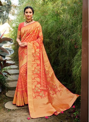 Peach Color Banarasi Silk Saree