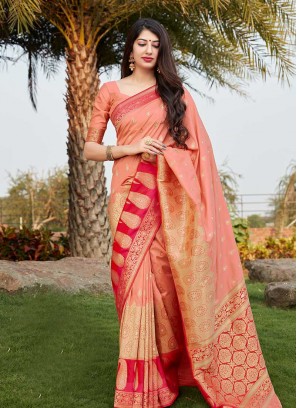 Peach Color Banarasi Silk Saree