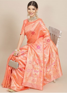 Peach Color Banarasi Silk Saree